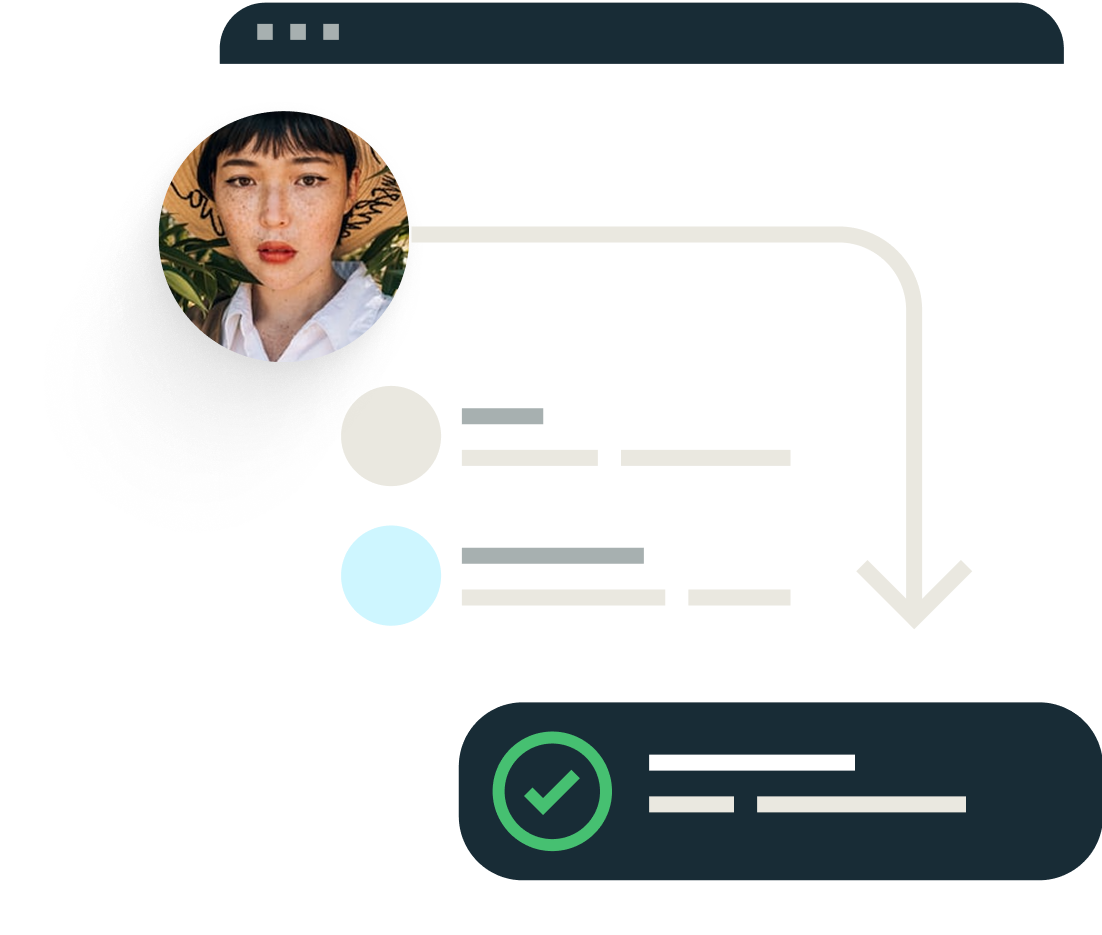 User interface design featuring a person’s profile image and a checklist, symbolizing the passport application process and online support for fast, secure passport services.