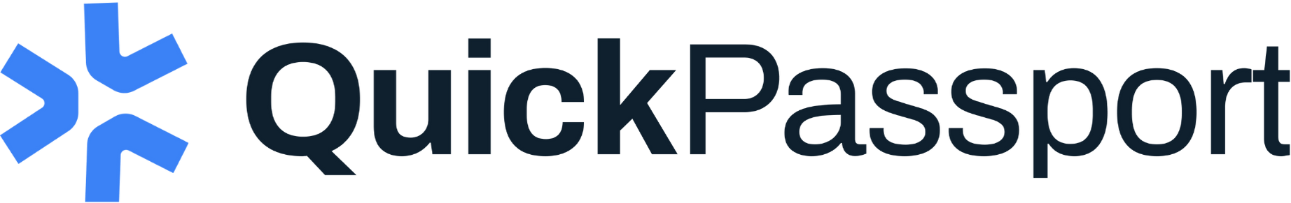 QuickPassport logo featuring a blue abstract symbol and dark text, representing travel and immigration consultancy services for obtaining travel documents and visas.